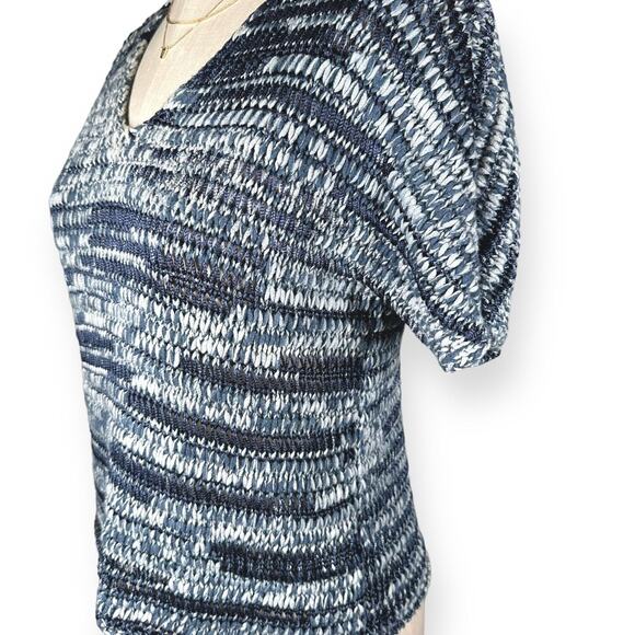 EILEEN FISHER Sweater Top Crochet Style V-Neck Soft Lightweight Cozy Indigo Blue - Picture 5 of 12